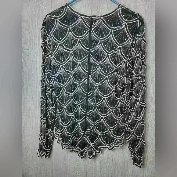 Laurence Kagar Black Color Silk Sequin Beaded Pearl Blouse.SIZE L - Picture 4 of 7